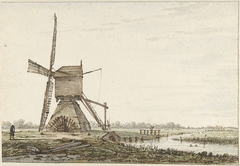 Landschap met poldermolen by Jacob van Strij