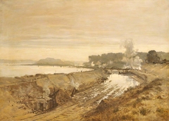 Large Sketch of the Excavation of the Manchester Ship Canal: Eastham Cutting with Mount Manisty in the distance by Benjamin Williams Leader