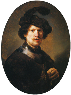 Man Wearing a Plumed Beret and Gorget by Rembrandt