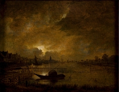 Moonlit landscape by Aert van der Neer