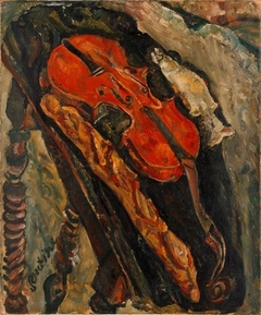 Nature morte au violon, pain et poisson by Chaim Soutine