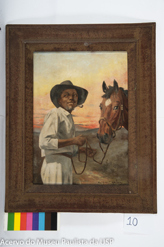 Negro com Chapéu, Fumando Charuto, Segurando Rédea de Cavalo by Adrien Henri Vital van Emelen