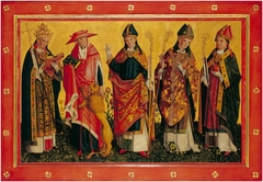 „Nikolaustafel“ mit den vier Kirchenvätern Gregor d. Große, Hieronymus, Ambrosius und Augustinus by Master of the Schöppingen Altarpiece