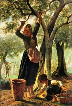 Olive picker with boy by Luigi Bechi