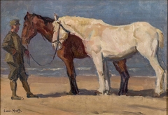 Paarden op het strand van Katwijk by Louis Hartz