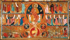 Pescius, Christ in Glory between Archangel Michael, Archangel Gabriel, Mary, Apostles and Prophets, Agnus Dei between the symbols of the evangelists, Martyrdom of Saint Felix by Master of San Felice di Giano