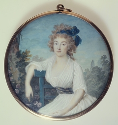 Portrait d'une jeune femme assise dans un parc by Maximilien Villers