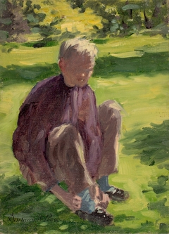 Portrait of a Boy Seated on Grass by Denman Ross