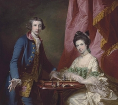 Portrait of William Earle Welby, of Denton, Lincolnshire and his first wife, Penelope, playing chess, before a draped curtain by Francis Cotes