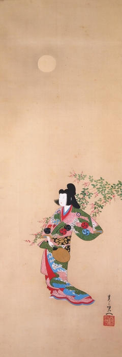 Prostitute Takao with Bush Clover and Moon by Suzuki Kiitsu