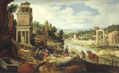 Romeinse capriccio met het Septizodium, de Tombe van Porsenna en de Tempel van Vesta by Willem van Nieulandt II