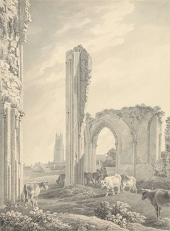 Ruïne van Glastonbury Abbey met de toren van St. John op de achtergrond by Michael Angelo Rooker