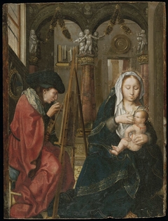 Saint Luke painting the Virgin by Master of the Holy Blood