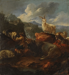 Shepherd and animals in a landscape by Philipp Peter Roos