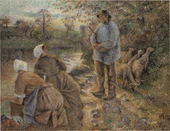 Shepherd and Washerwomen at Montfoucault by Camille Pissarro