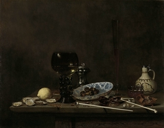 Still Life with Roemer, Flute Glass, Earthenware Jug and Pipes by Jan Jansz. van de Velde III