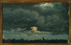 ''Stormy Sky over Landscape with Distant Church'' by Jean-Michel Cels