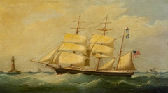 The barque Grampus passing a lighthouse by Joseph Semple