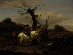 The Bird Trap: Encampment with a Figure on a White Horse by Nicolaes Pieterszoon Berchem