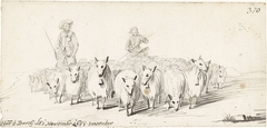 Twee jongens drijven een kudde schapen voort by Harmen ter Borch