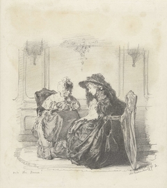 Twee zittende vrouwen met elkaar in gesprek by Alexander Hugo Bakker Korff