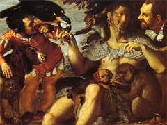 Triple portrait:Hairy Harry, Mad Peter and Tiny Amonit by Agostino Carracci