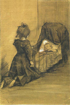 Girl Kneeling by a Cradle by Vincent van Gogh