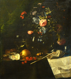 Vanitas with Bouquet of Flowers and Pipe by Jan Jansz de Heem