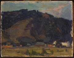 View of a village against the background of a mountain by Tadeusz Makowski