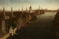 View of London with Somerset House, St Paul's Cathedral and Old London Bridge by attributed to Robert Griffier