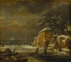 Winter Landscape with Houses and Frozen Canal by Jacob van Ruisdael