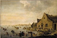 Winter landscape with ice skaters by Cornelis Beelt