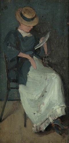 Woman in a straw hat reading a letter by Beatrice Whistler