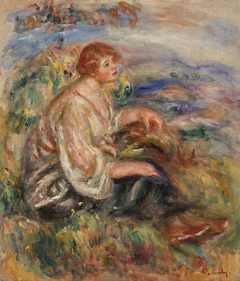 Woman in Tulle Blouse and Black Skirt (Femme en blouse de tulle et en jupe noire dans un paysage) by Auguste Renoir