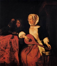 Woman Tuning a Mandolin by Gabriël Metsu