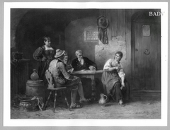 3 men + 2 girls in an inn by Anton Seitz