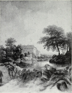 A Cascade, with a farm on the left by Jacob van Ruisdael