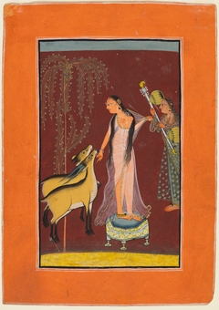 A Lady with Attendant and a Pair of Deer, probably Gujari Ragini of Dipak, from a Pahari Ragamala by Anonymous