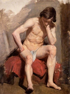 A Life Study of a Seated Nude Male Model by William McTaggart