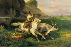 A Roman Herdsman Driving Cattle by Horace Vernet