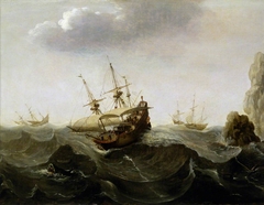 A Ship in a Rough Sea by Cornelis Verbeeck