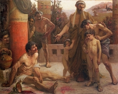 A Spartan points out a drunken slave to his sons by Fernand Sabatté