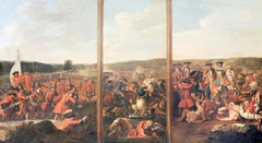 A Triptych of Scenes from the Battle of Blenheim, 1704: (1) The Attack of the Village (2) A Brigade of French Foot Cut Down when abandoned by their Horse (3) Prince Eugene of Savoy attacking the Left by Louis Laguerre