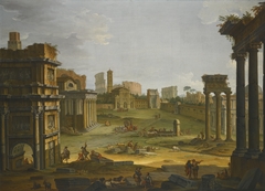 A View of the Forum with the Campo Vaccino, the Church of Santa Francesca Romana and the Colosseum by Antonio Joli