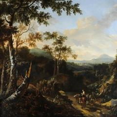 A Wooded Landscape with Peasants and Donkeys on a Path by Frederik de Moucheron