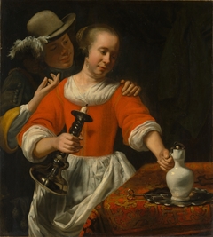 A Young Woman and a Cavalier by Cornelis Bisschop