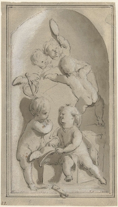 Allegorie met vijf putti met de attributen van Mercurius by Unknown Artist