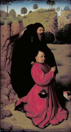 Altar Panel with a Portrait of a Donor in Scarlet and St Anthony by Petrus Christus