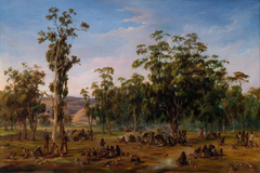 An Aboriginal encampment, near the Adelaide foothills by Alexander Schramm