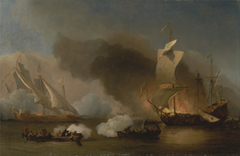 An Action off the Barbary Coast with Galleys and English Ship by Willem van de Velde the Younger